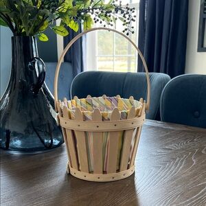 2006 Longaberger Natural Picket Basket with Pastel Stripe Liner
